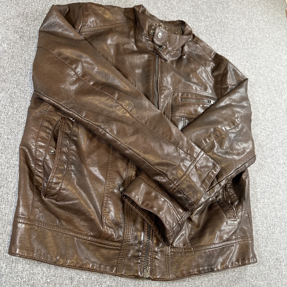Calvin Klein Leather Bomber Jacket Men's Medium Brown Insulated Lined Biker